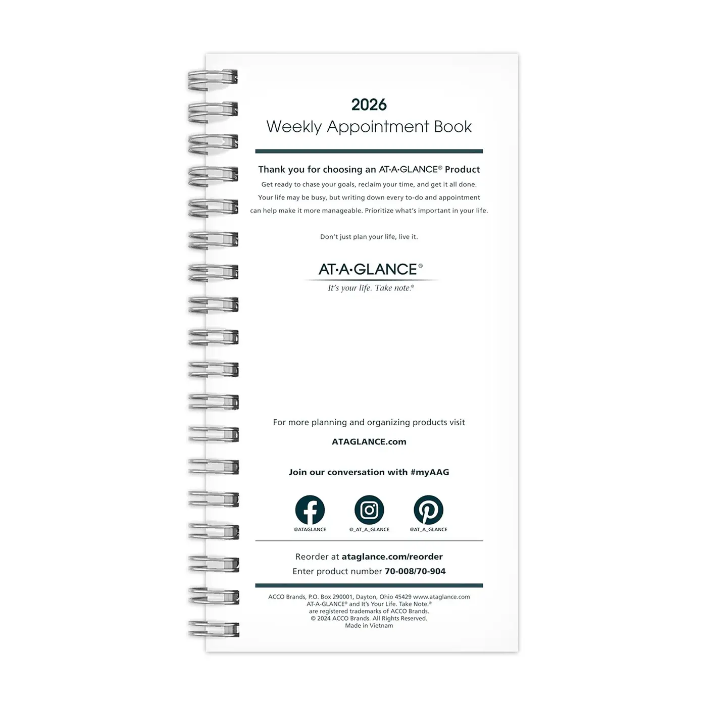 At-A-Glance 2026 3.25" x 6.25" Weekly Planner Refill for 7000805 - Image 2