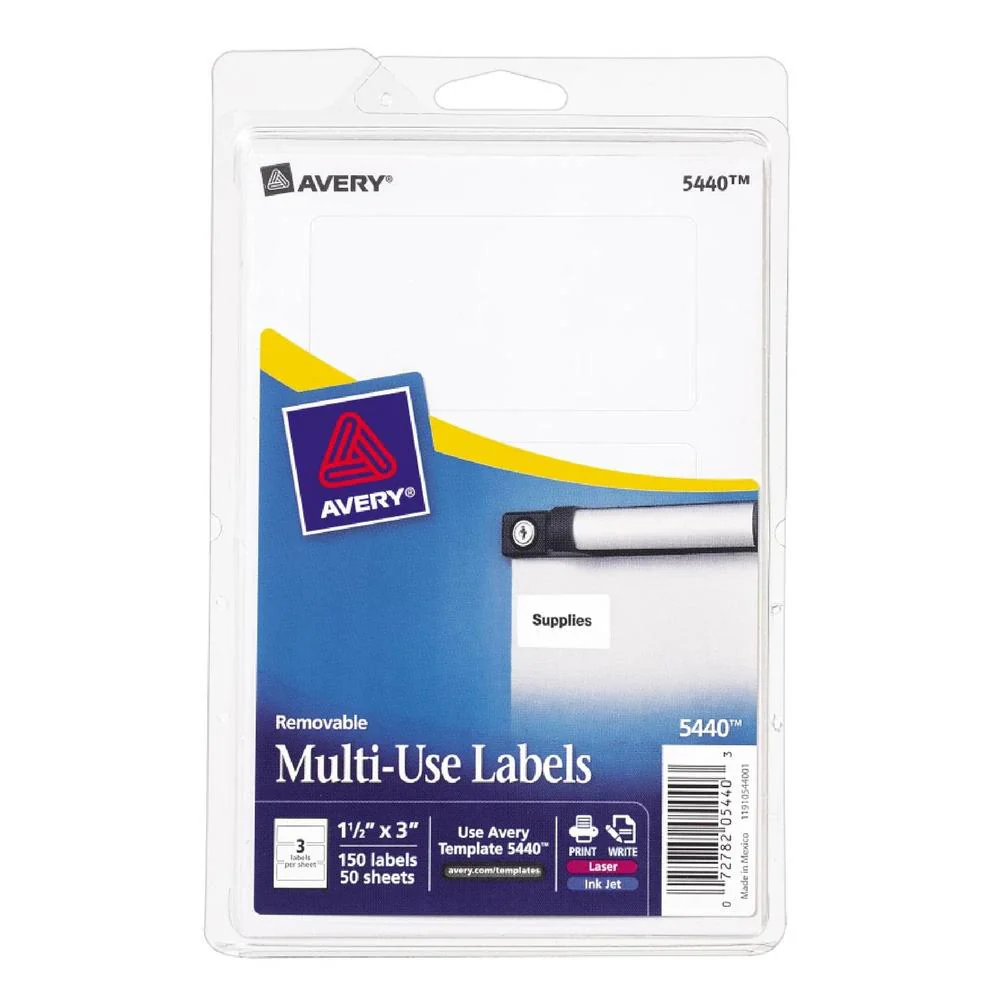 Avery White Removable Multiuse 1-1/2"x3" Labels 150 Count