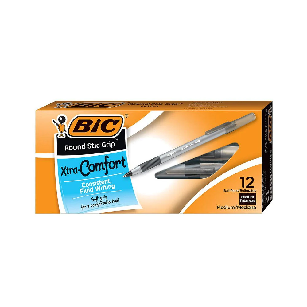 Bic Round Stic Grip Xtra Comfort 1.2mm Medium Ballpoint Pen 12ct - Image 4