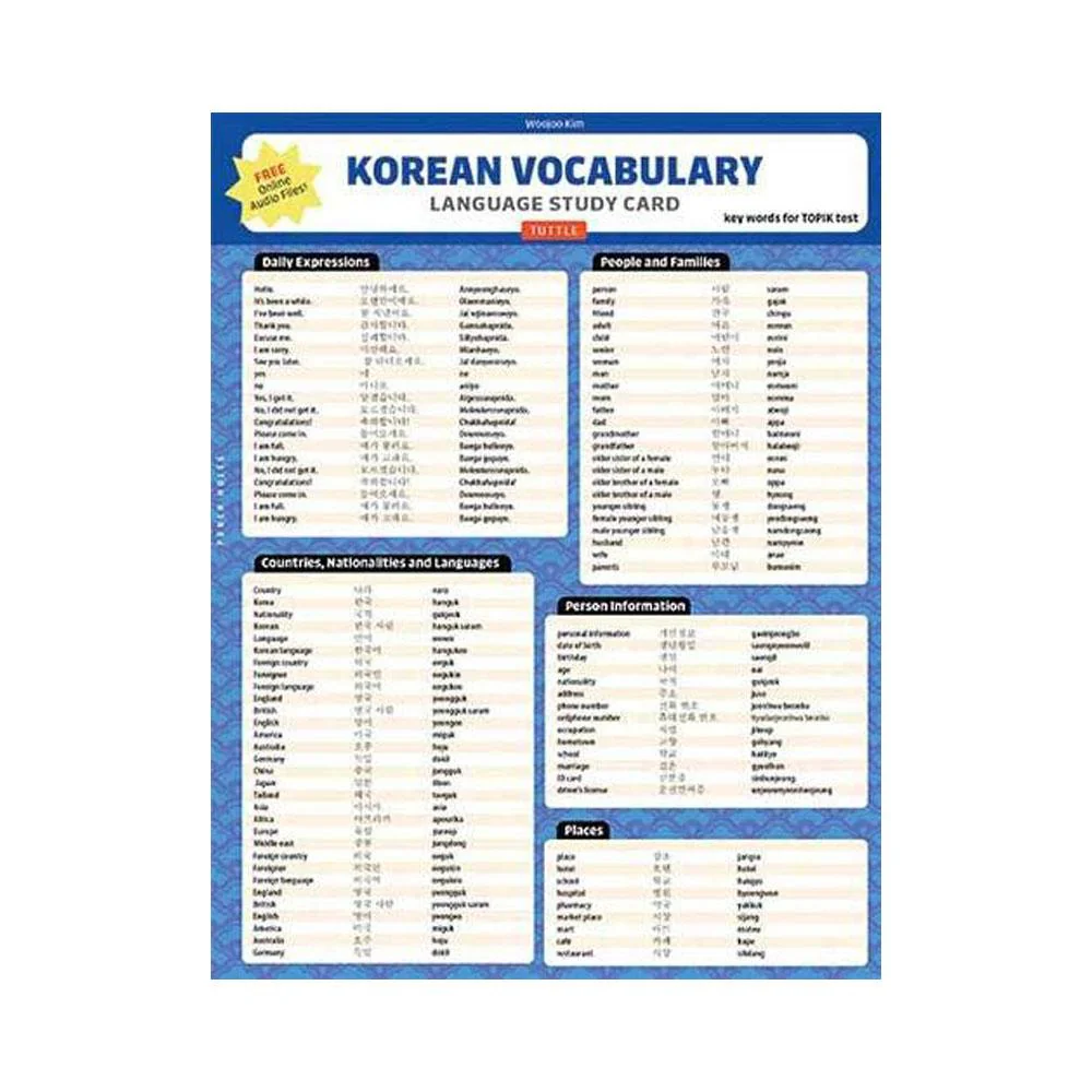 Korean Vocabulary Language Study Card