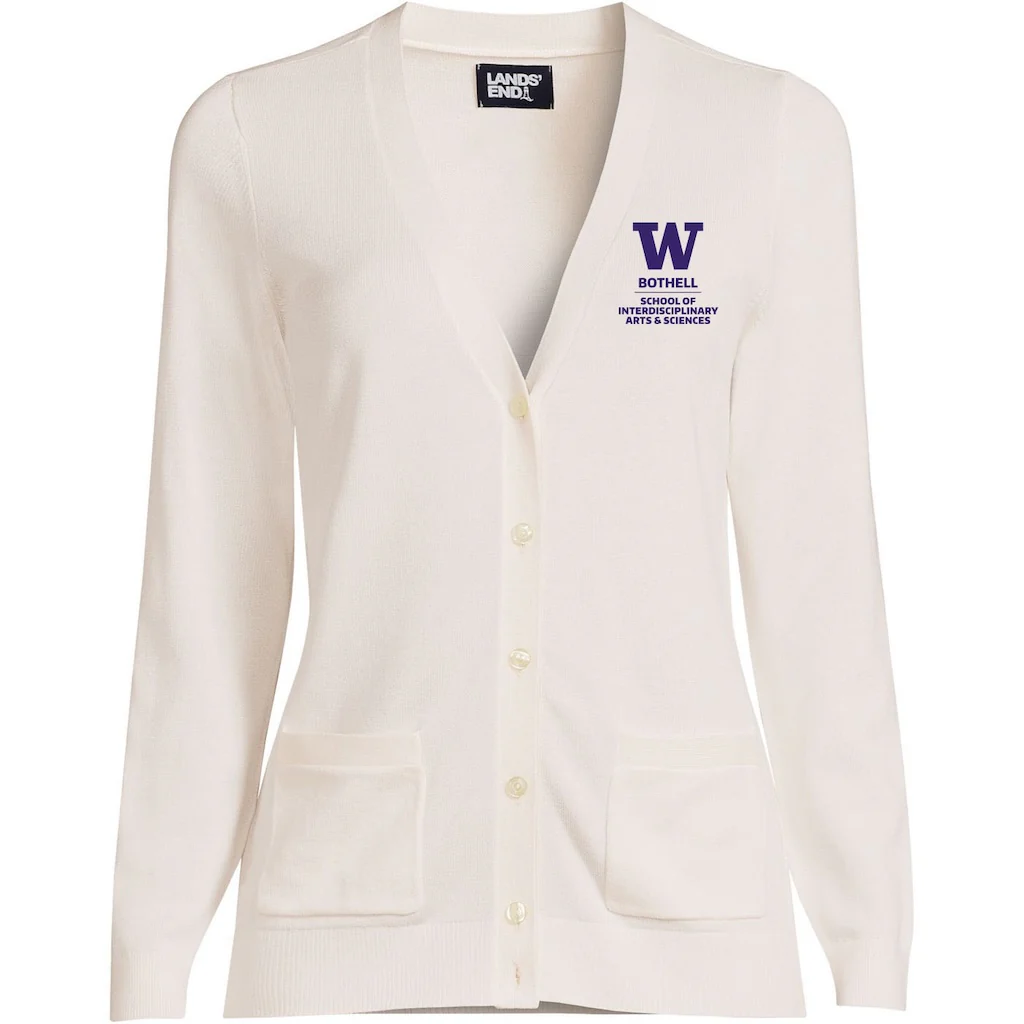 Lands' End Women's UW Bothell Interdisciplinary Arts & Sciences Cotton Modal Long Sleeve V-neck Cardigan Sweater - Image 3