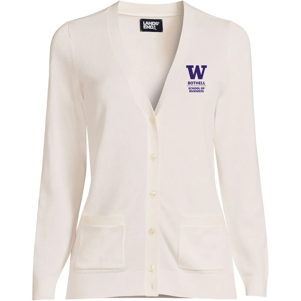 Lands' End Women's UW Bothell School of Business Cotton Modal Long Sleeve V-neck Cardigan Sweater - Image 3