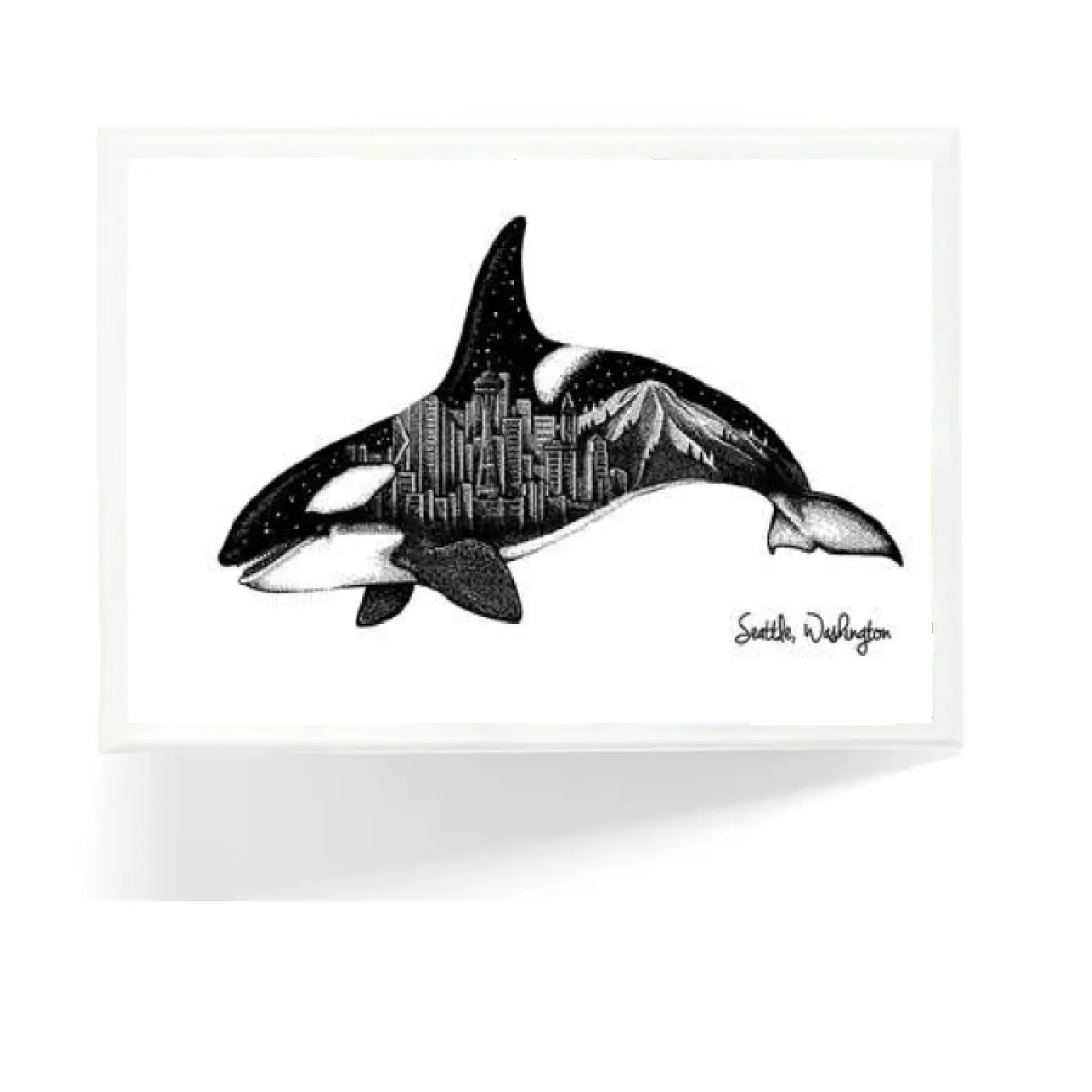 Lantern Press Orca and Seattle Skyline Badge Magnet