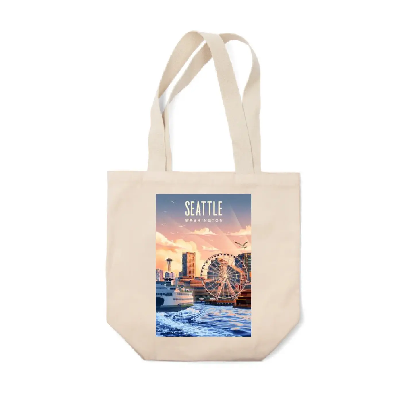 Lantern Press Seattle Waterfront Lithograph Tote Bag - Image 2