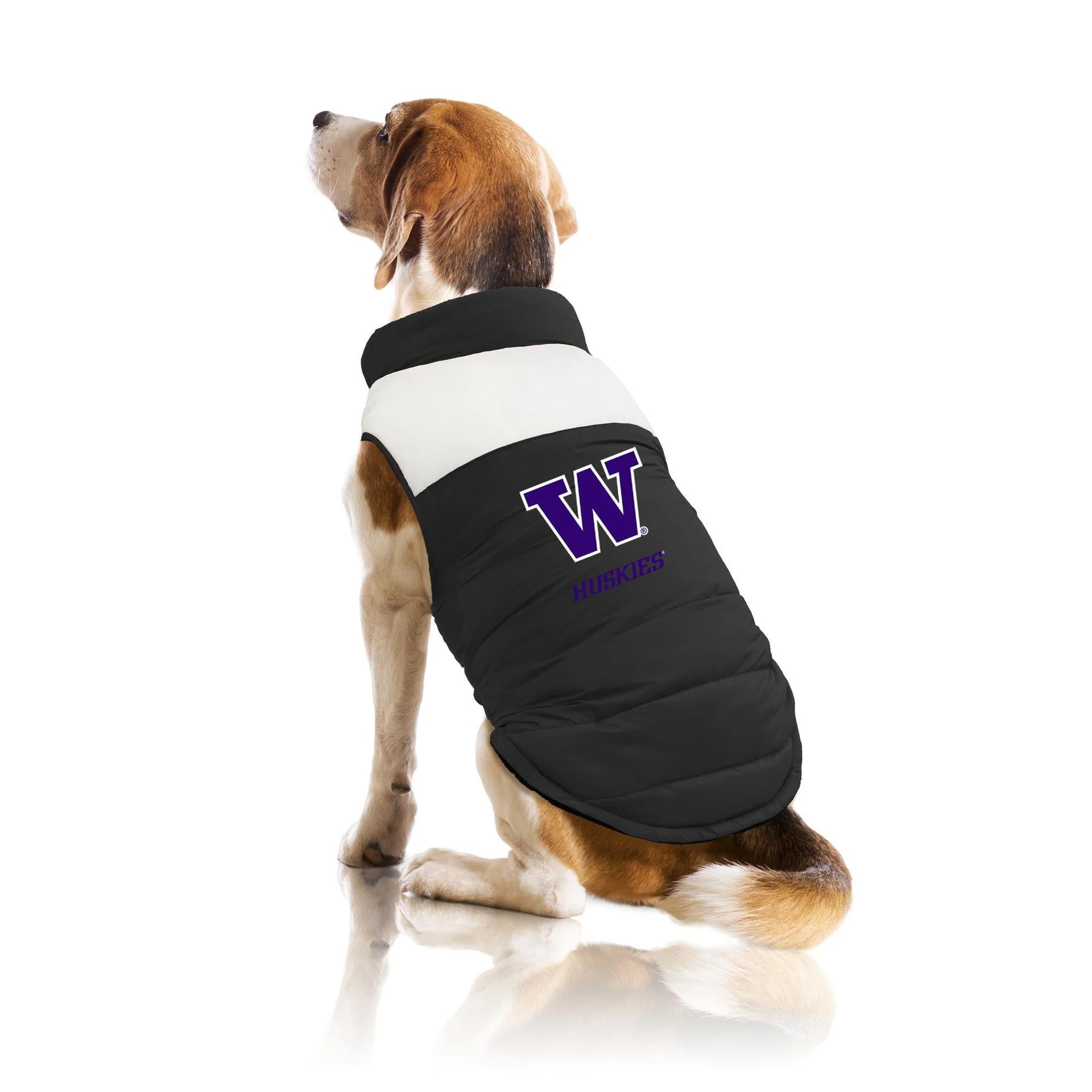 Little Earth Black W Huskies Retro Pet Puffer Vest - Image 3