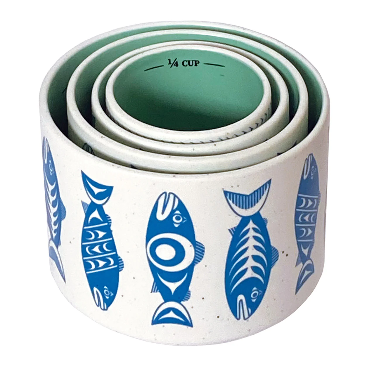 Native Northwest Salmon in the Wild Ceramic Measuring Cups Set of 4 - Image 2