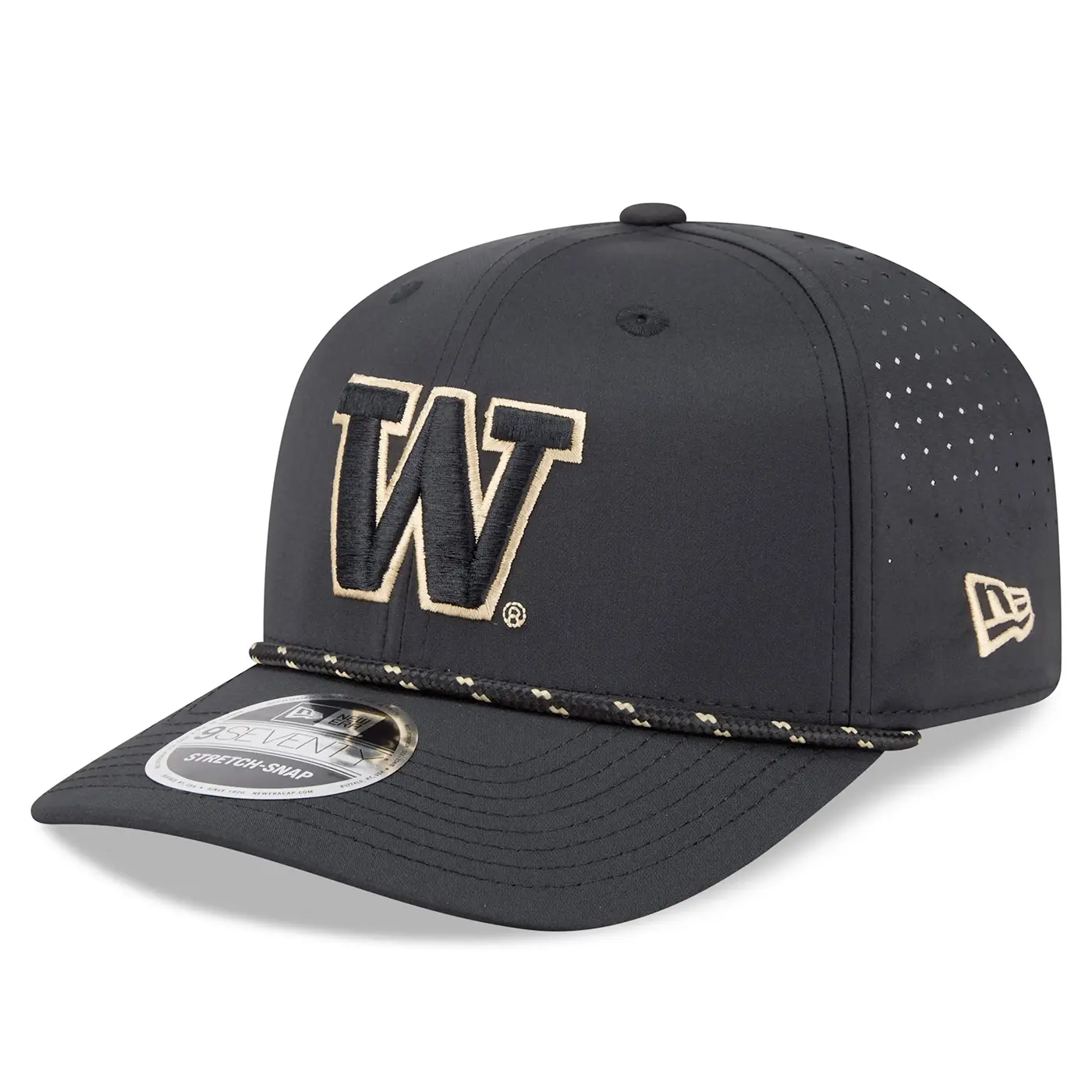 New Era Black Tonal Washington Huskies 9Seventy Sport Stretch Snap Adjustable Hat