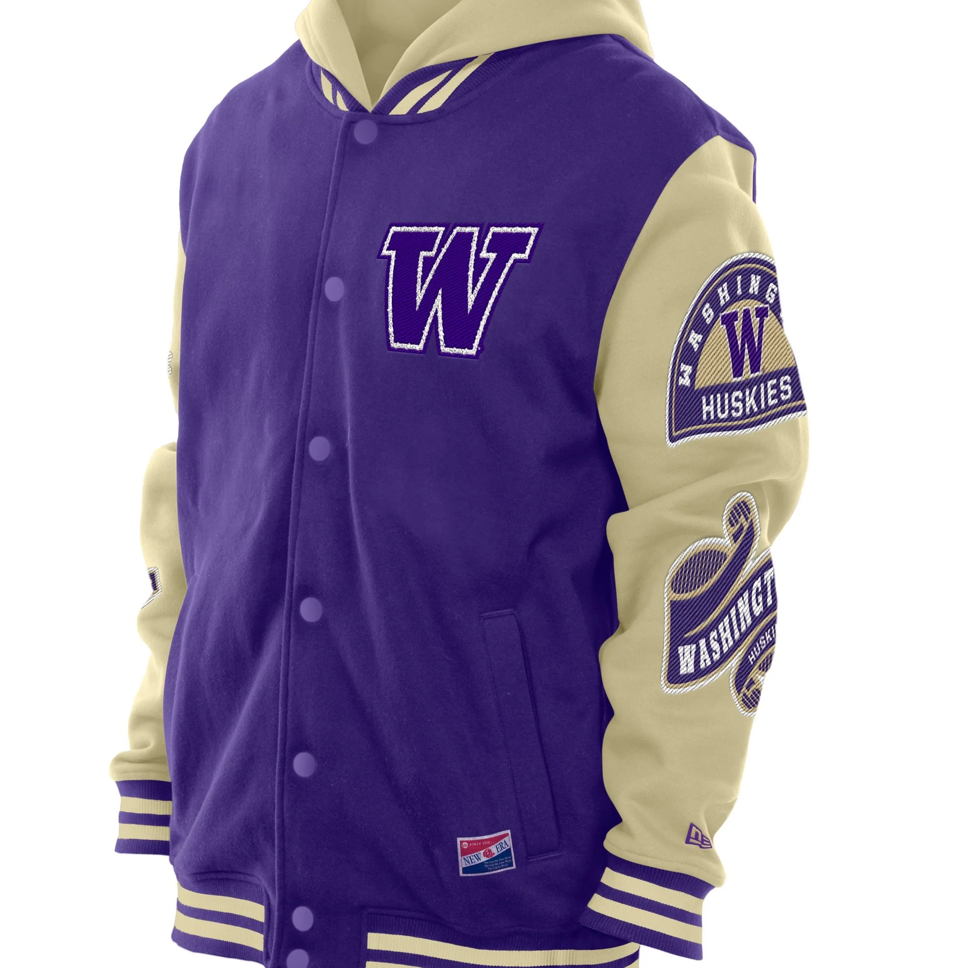 New Era Men's Washington Huskies Multi Patch Hooded Fleece Letterman Jacket - Image 3