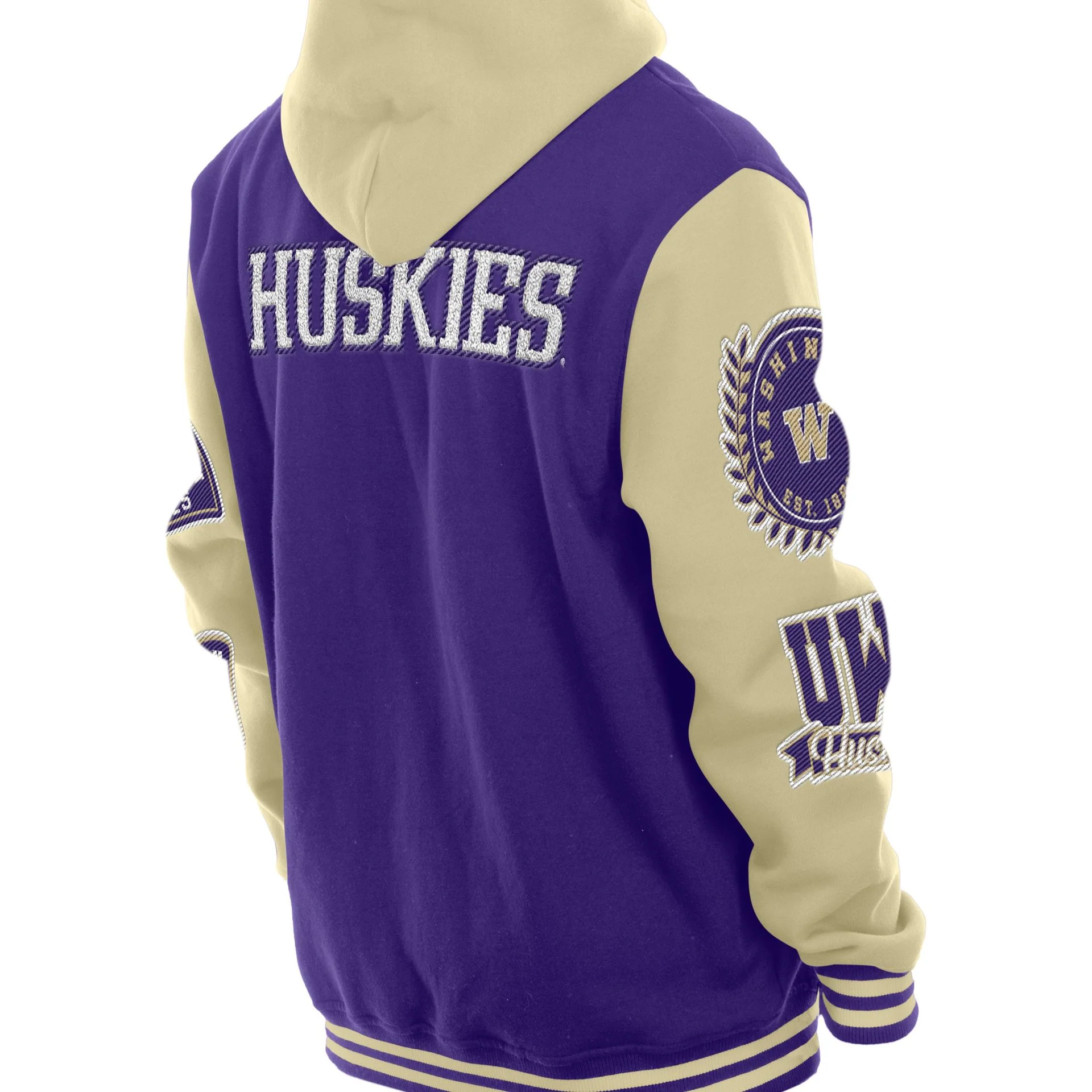 New Era Men's Washington Huskies Multi Patch Hooded Fleece Letterman Jacket - Image 4