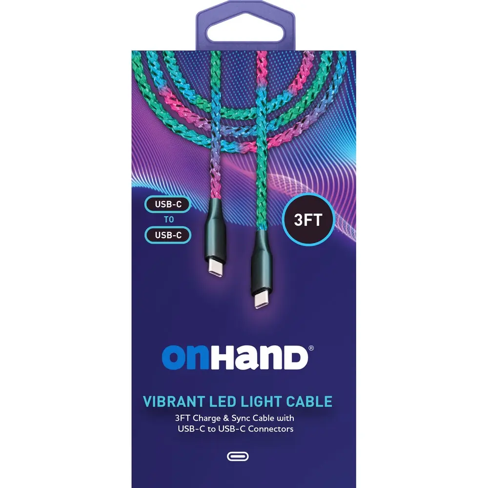 OnHand Vibrant LED USB-C Cable 3ft