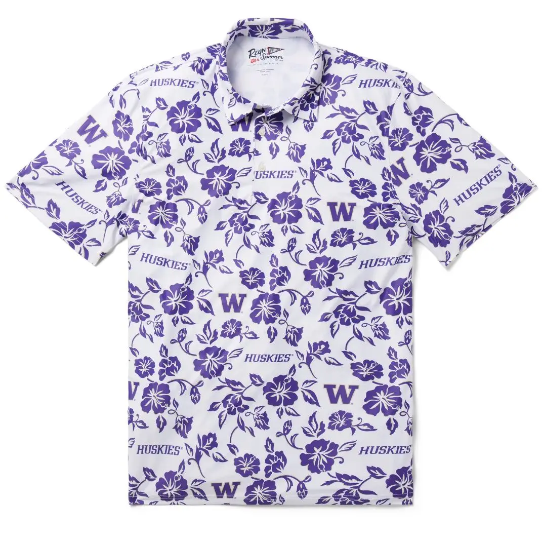 Reyn Spooner Men's White Floral Washington Huskies Game Day Performance Polo