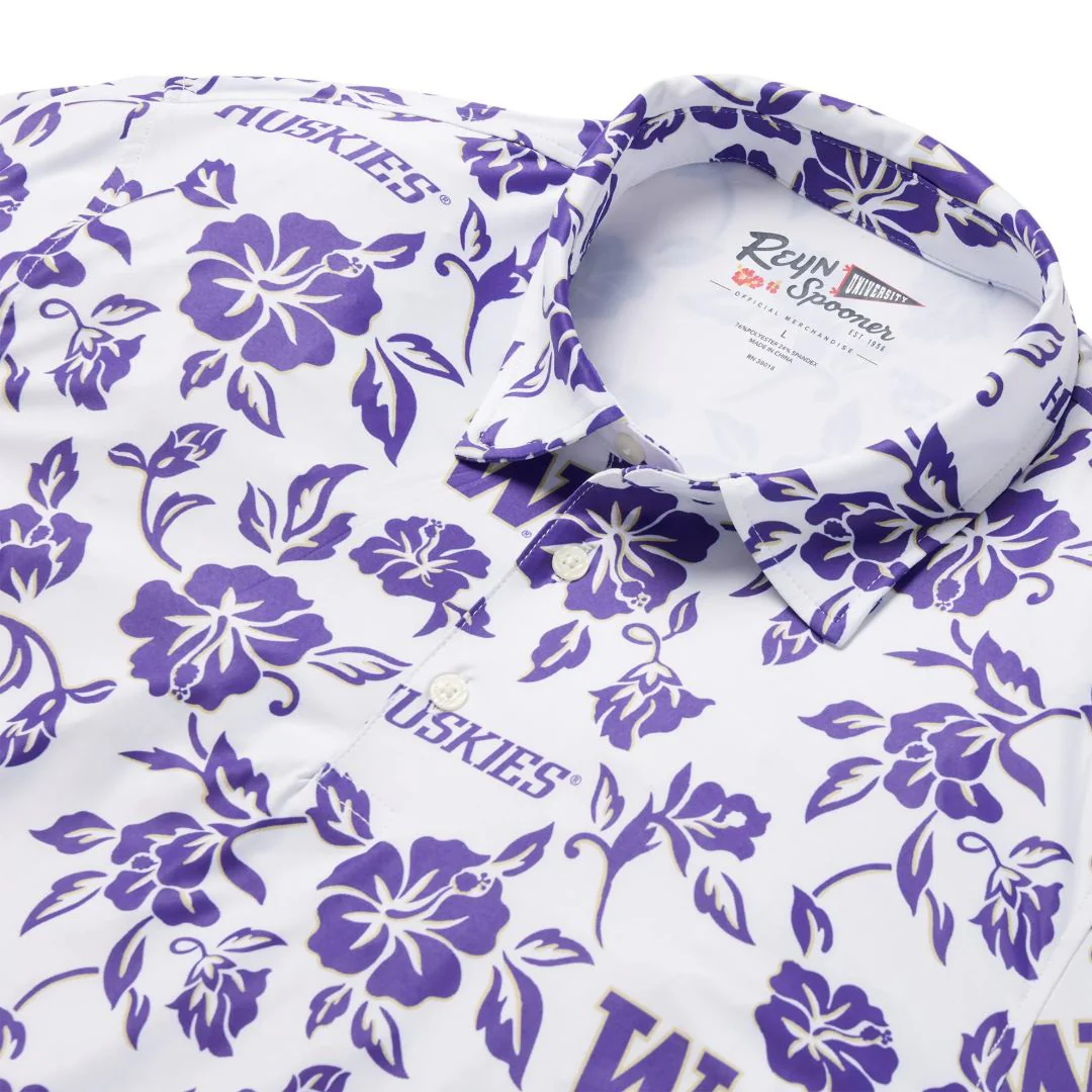 Reyn Spooner Men's White Floral Washington Huskies Game Day Performance Polo - Image 2
