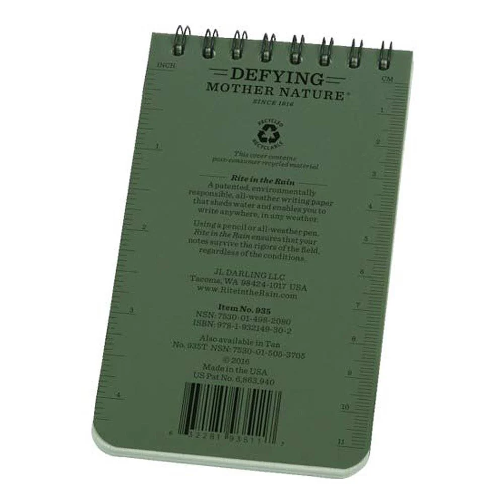 Rite in the Rain Green 3"x5" Top Spiral Memo Notebook 50ct - Image 4