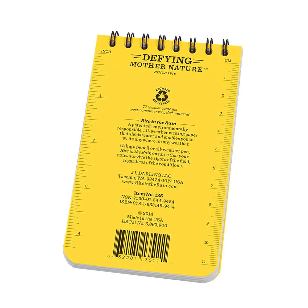 Rite in the Rain Yellow 3"x5" Top Spiral Memo Notebook 50ct - Image 3