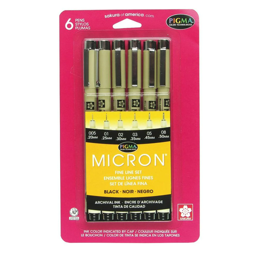 Sakura Pigma Micron Black Assorted Sizes 6 Piece Set