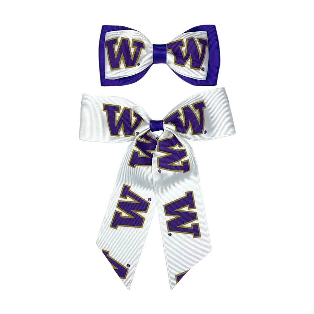 USA Bows White W Bowtie & Cheer Ponytail Hair Ribbon 2pc