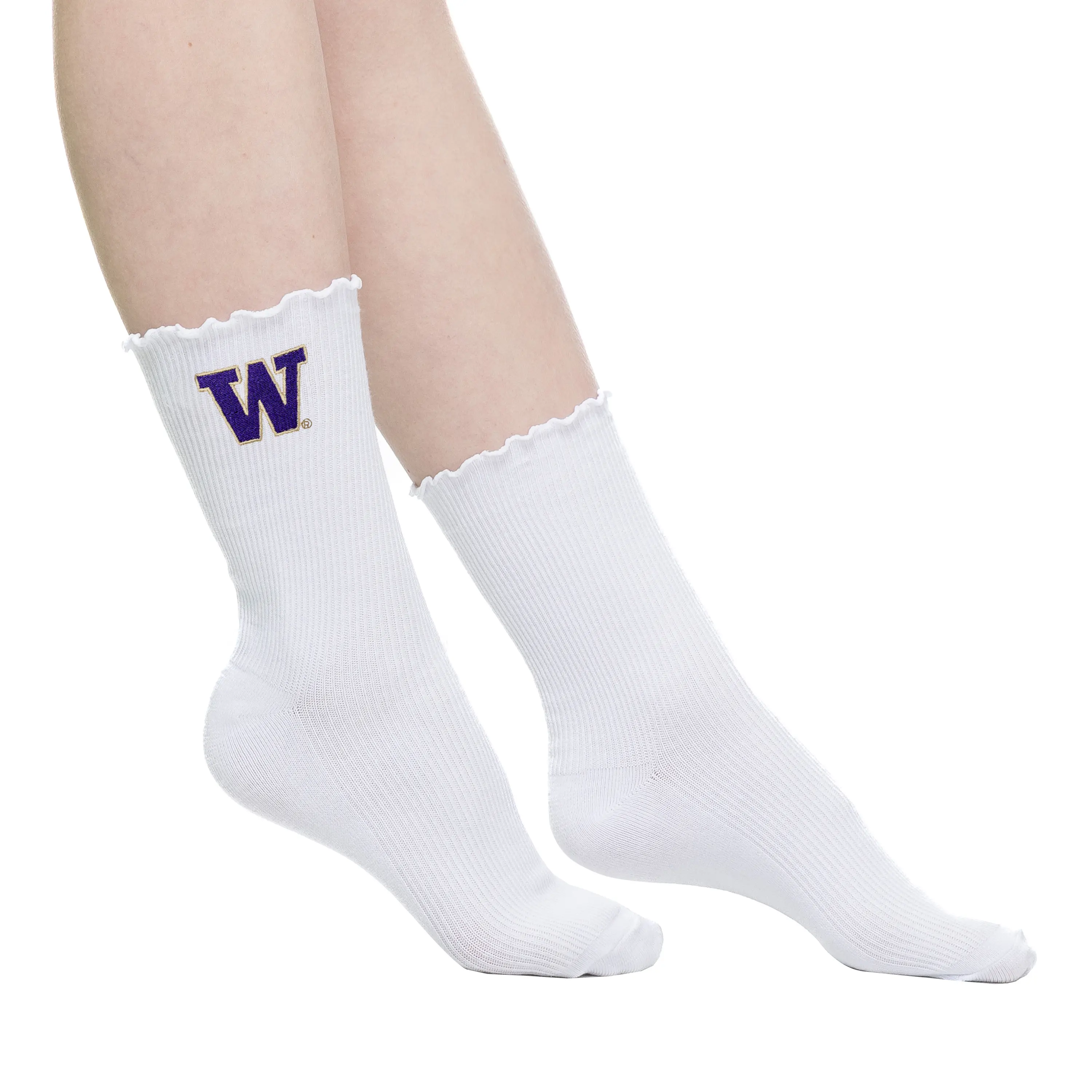 Zoozatz Women's White Washington Huskies Lettuce Hem Socks
